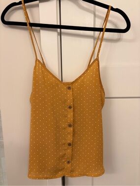 Papaya Mustard Yellow Polka Dot Button-Front Tank Top